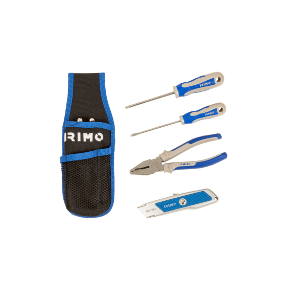 Textile bag with 4 tools for electricians with combined pliers