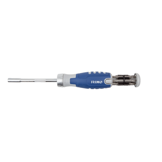 Screwdriver with ratchet bit holder with 12 bits